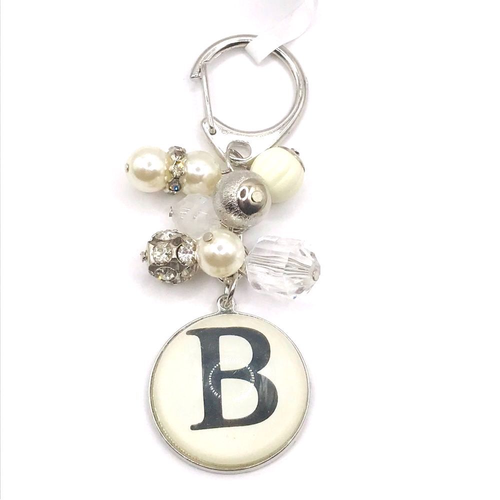 Sleek Silver and White Inital B Keychain Accessory